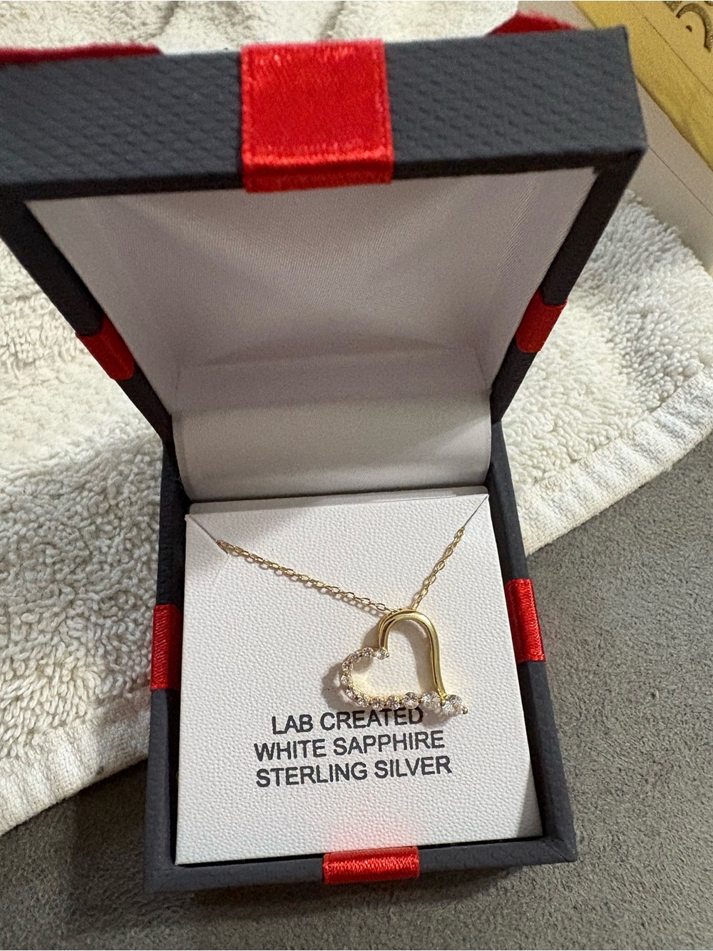 14k Over Sterling Silver 925 Heart Pendant White Sapphire Necklace NEW